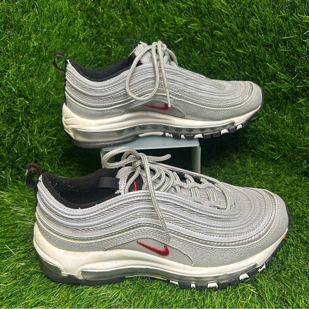 Nike Air Max 97 OG Silver Bullet Metallic Silver Red 918890-001 Kids 4.5Y